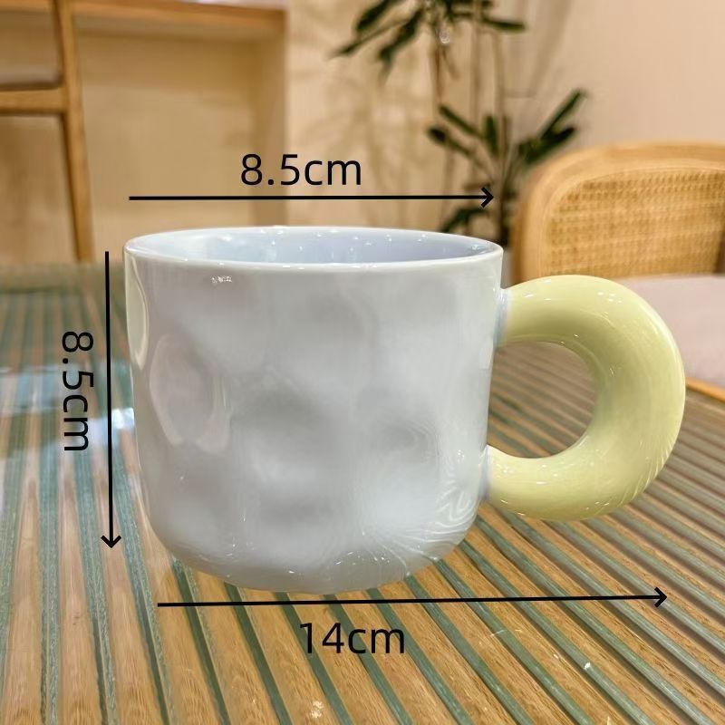 コントラストカラーの大きな耳付きマグカップ、家庭用セラミックマグカップ、かわいい学生カップル用飲料カップ、コーヒーカップ、トレンディでクリエイティブなカップ|undefined