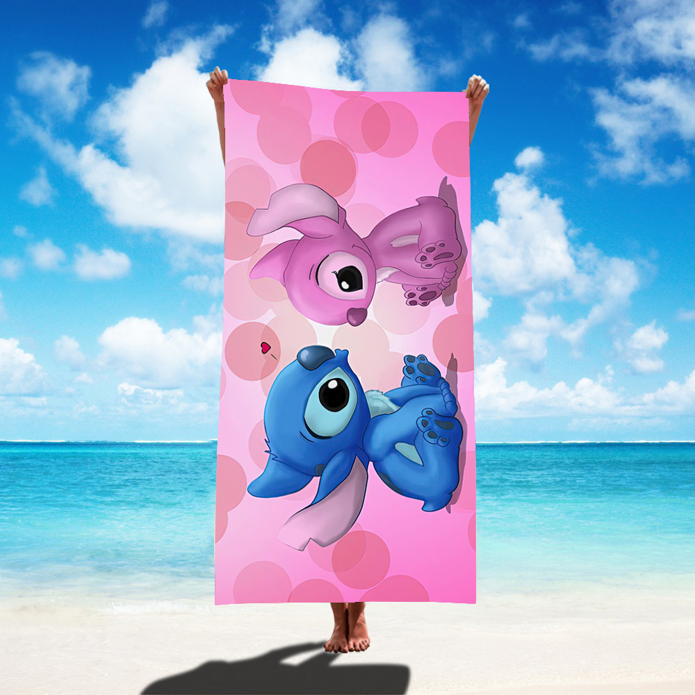 TEMU nueva toalla de playa estampada Stitch de gran tamaño toalla de baño para niños toalla de baño toalla de microfibra