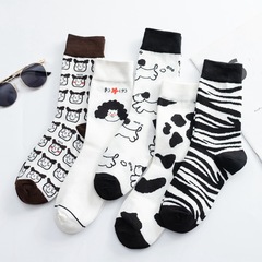 Socks for women, black and white versatile cotton mid-calf women's socks, INS cow pattern trendy socks, pop style personalized couple socks