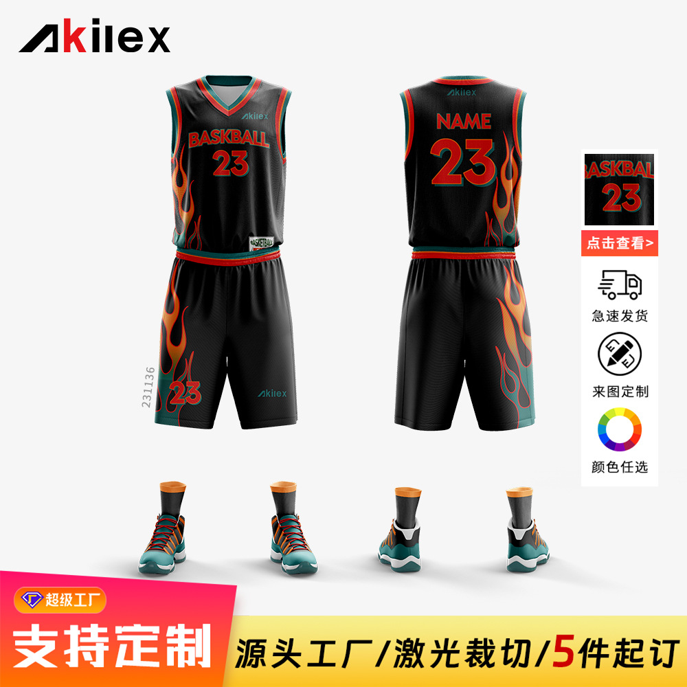 Factory basketball suit custom team jersey heat transfer basketball suit plus fertilizer increase thickening custom pattern team