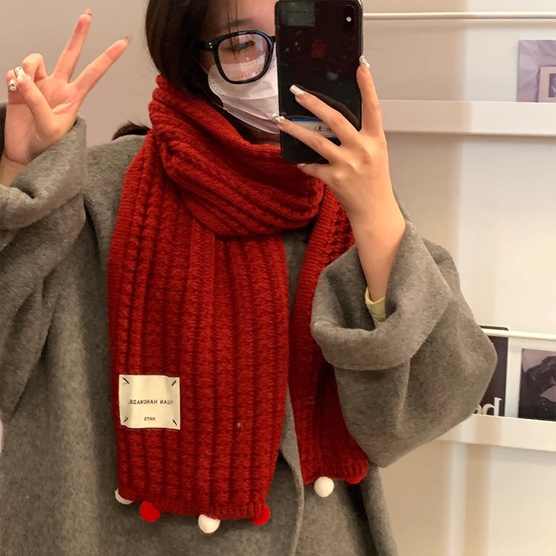 Cachecol de tricô vermelho para mulheres no outono e inverno, cachecol de lã quente versátil, presentes de Ano Novo e Natal para meninas.