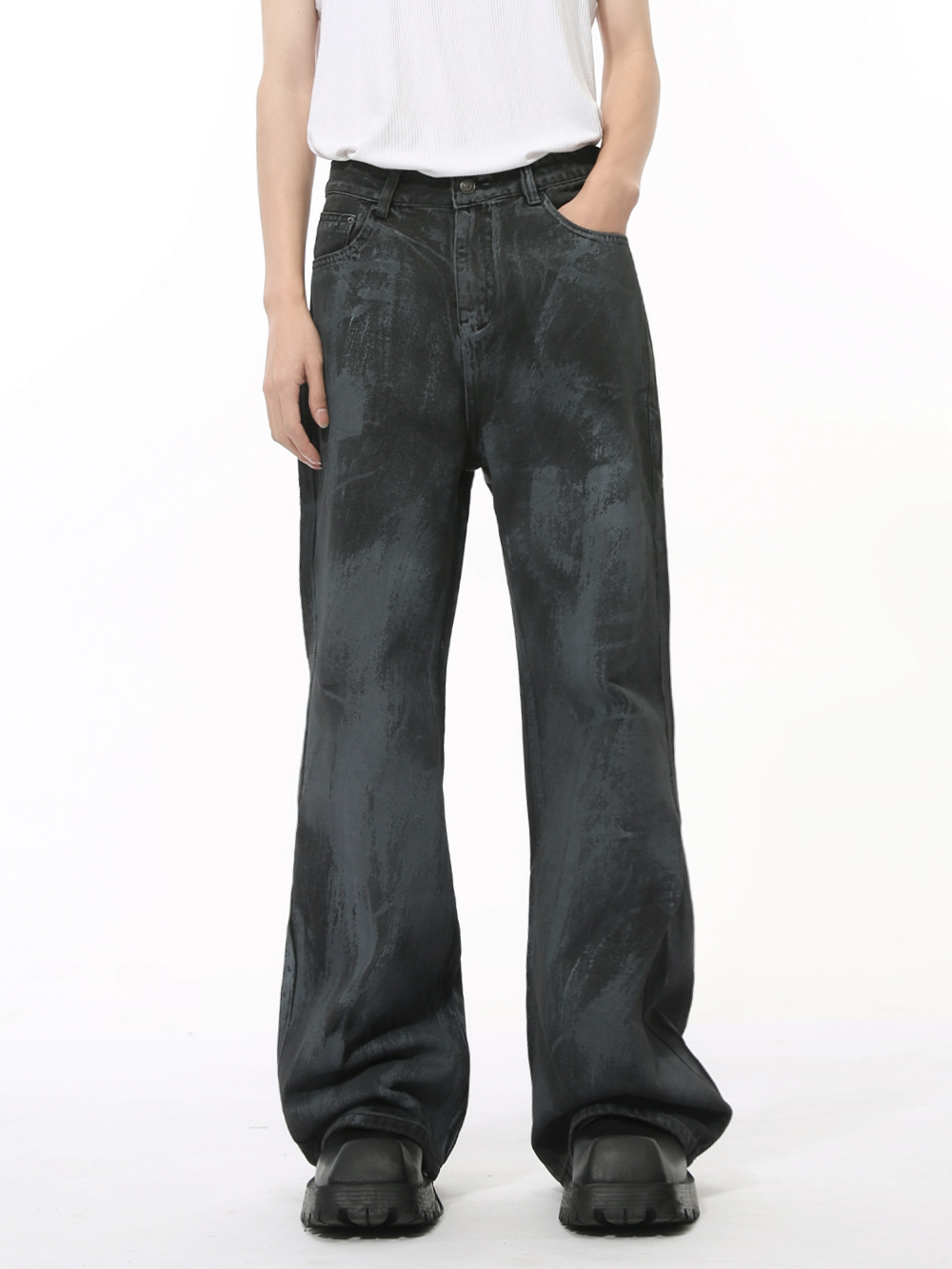 MTLCLOTHES Hombres| Otoño callejera recubrimiento de bocina jeans retro lavado suelto hacer viejos pantalones pintados