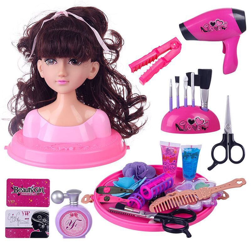 Modelo de simulación de juguete de pelo de la muñeca de medio cuerpo para niños cabello tejido maquillaje de cabello Amazon play House Girl Toy