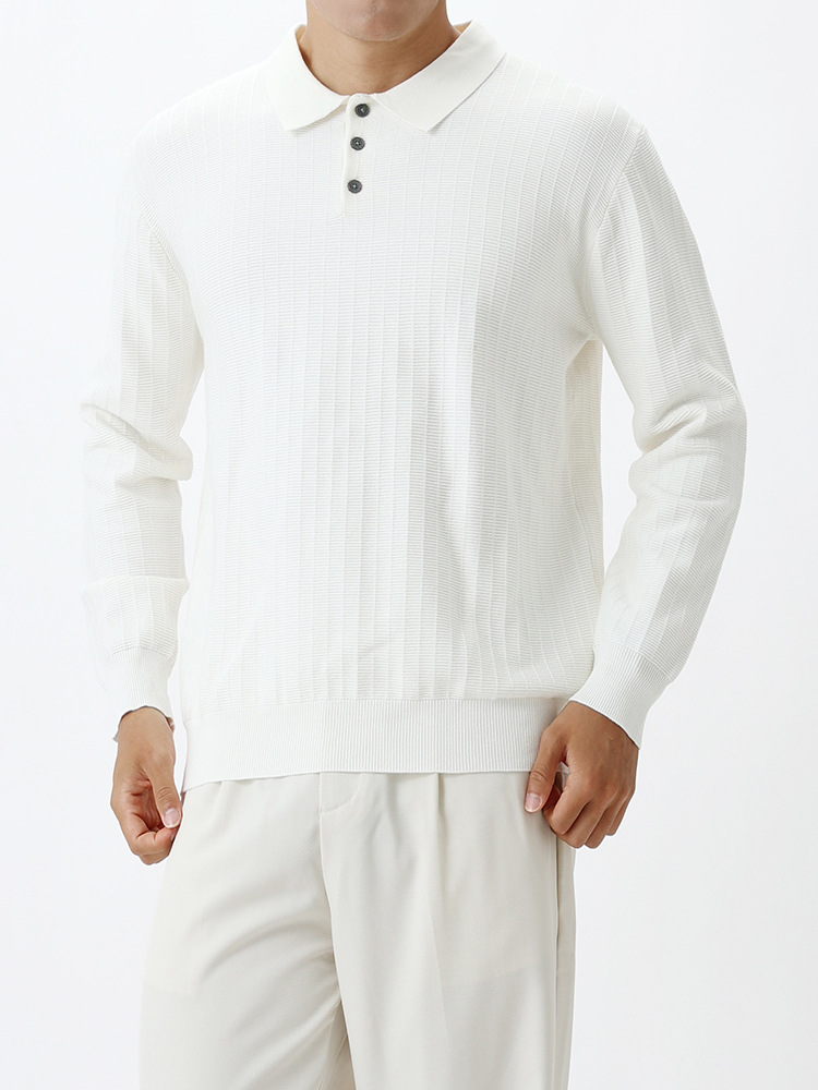 Lujo ligero viejo estilo de ropa de hombre botón de cuadrilátero jersey de punto de hombre alto sentido de negocios con solapa de manga larga polo