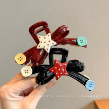 星星蝴蝶结抓夹女2024新款中号鲨鱼夹后脑勺发夹红色夹子头饰发卡