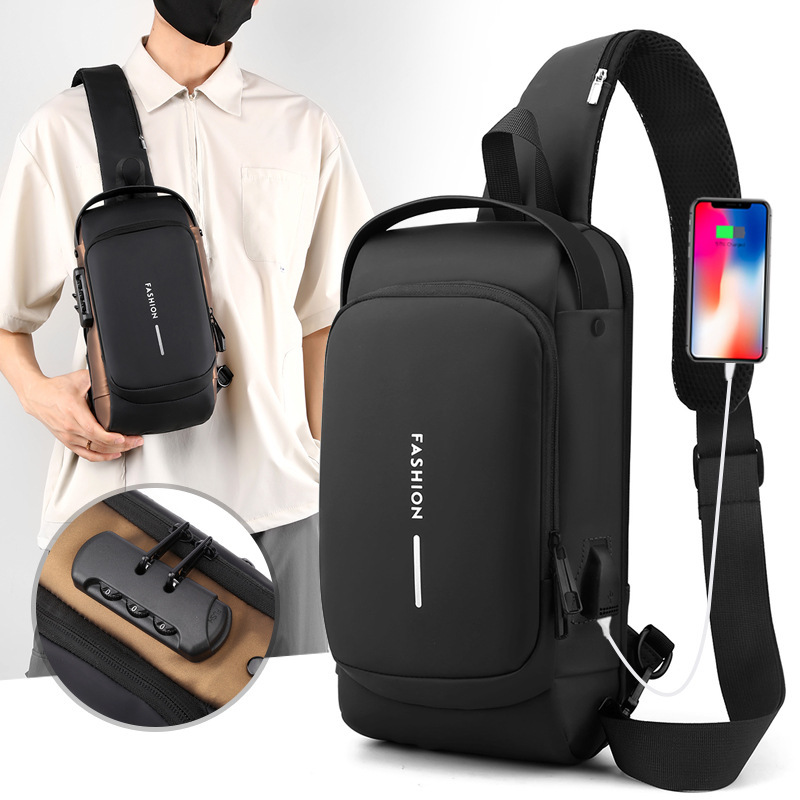 Bolso de los hombres hombro multifuncional crossbody bolsa contraseña cerradura deportes motocicleta bolsa impermeable USB carga Puerto antirrobo bolsa de pecho