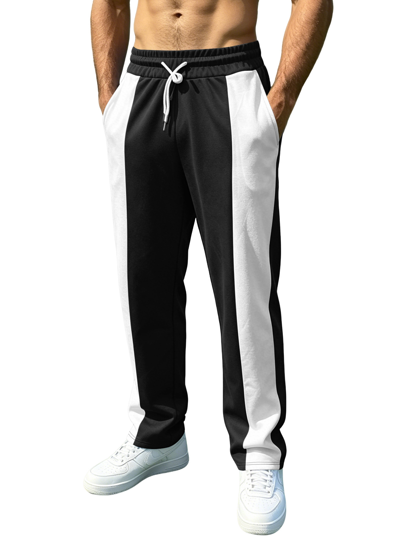 Estación independiente transfronteriza hombre americano deportivo casual relajado tela saludable cintura para correr rápido secado empalme pantalones de color contrastante