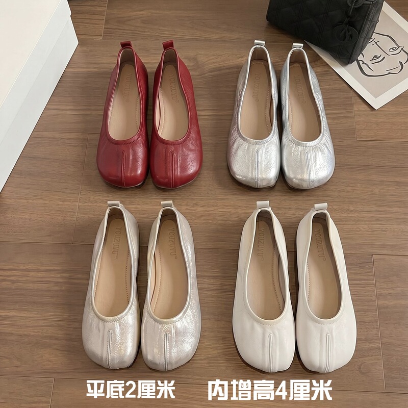 Soft Leather Version~Fake Split-Toe Pig Trotter Shoes for Women, Flat Shallow Slip-On Shoes, Red Ballet Shoes, Large Size Women's Shoes Soft Leather Version~Fake Split-Toe Pig Trotter Shoes for Women, Flat Shallow Slip-On Shoes, Red Ballet Shoes, Large Size Women's Shoes