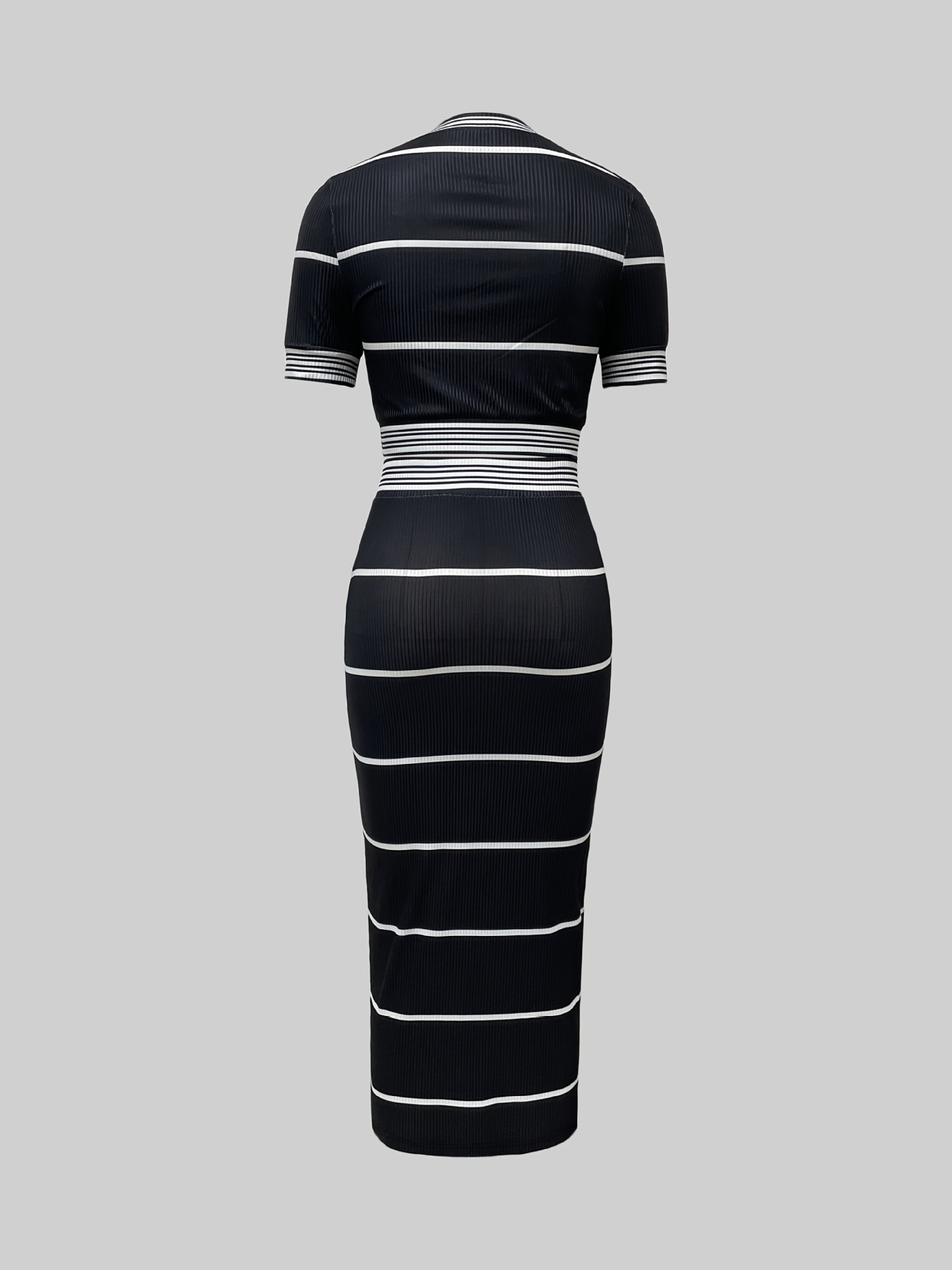 Women's Elegant Retro Short Ribbed Bodycon Skirt Set High End Sexy Short Sleeved Top Bottom Ensemble For Summer_ecoleips.com