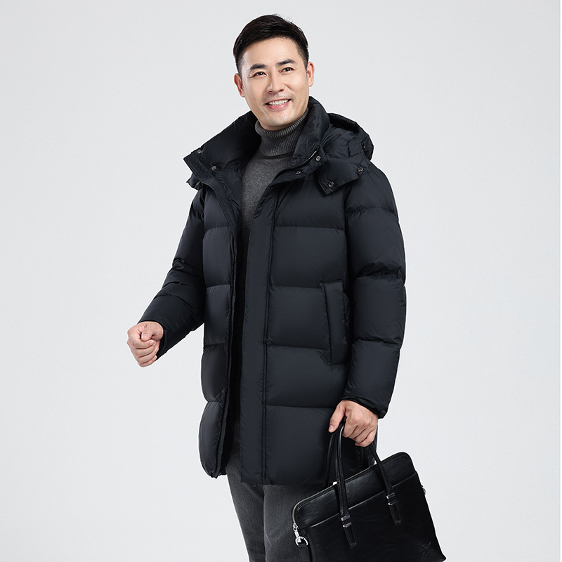 2025 Winter Men's Mid-Length down Jacket Thickened Middle-Aged Duck down Warm Coat Dad's Clothing Cold-Proof Wholesale