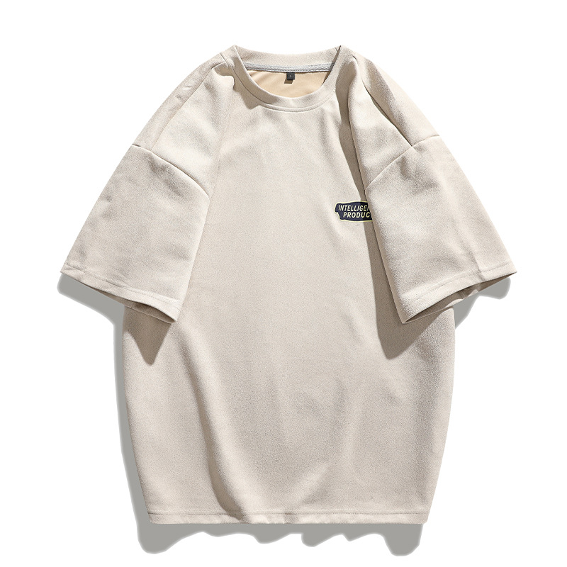 Kurzarm-T-Shirt für Herren im Sommer, trendige Marke in Übergröße, lockeres Paar-Oberteil aus amerikanischem Wildleder_voghion.com