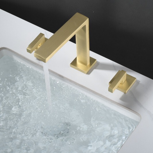 Square brushed gold vertical bathroom middle hole 8-inch three-hole split Basin hot and cold mixed faucet copper ceramic valve core