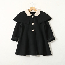 2025新款复古女童双面羊绒大衣100%羊毛儿童毛呢外套赫本风斗篷黑