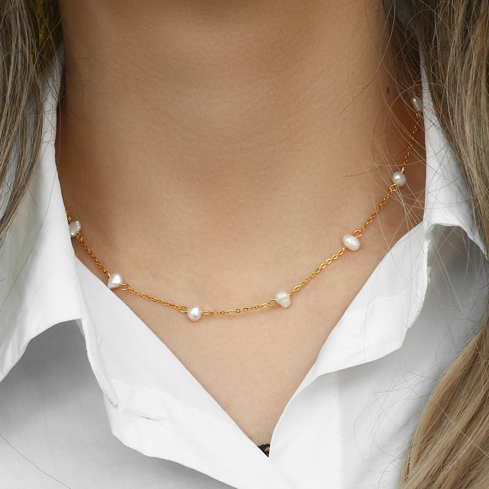 Women's Lady Geometric Stainless Steel Necklace Geometry Plating Metal Pearl Stainless Steel Necklaces display picture 6