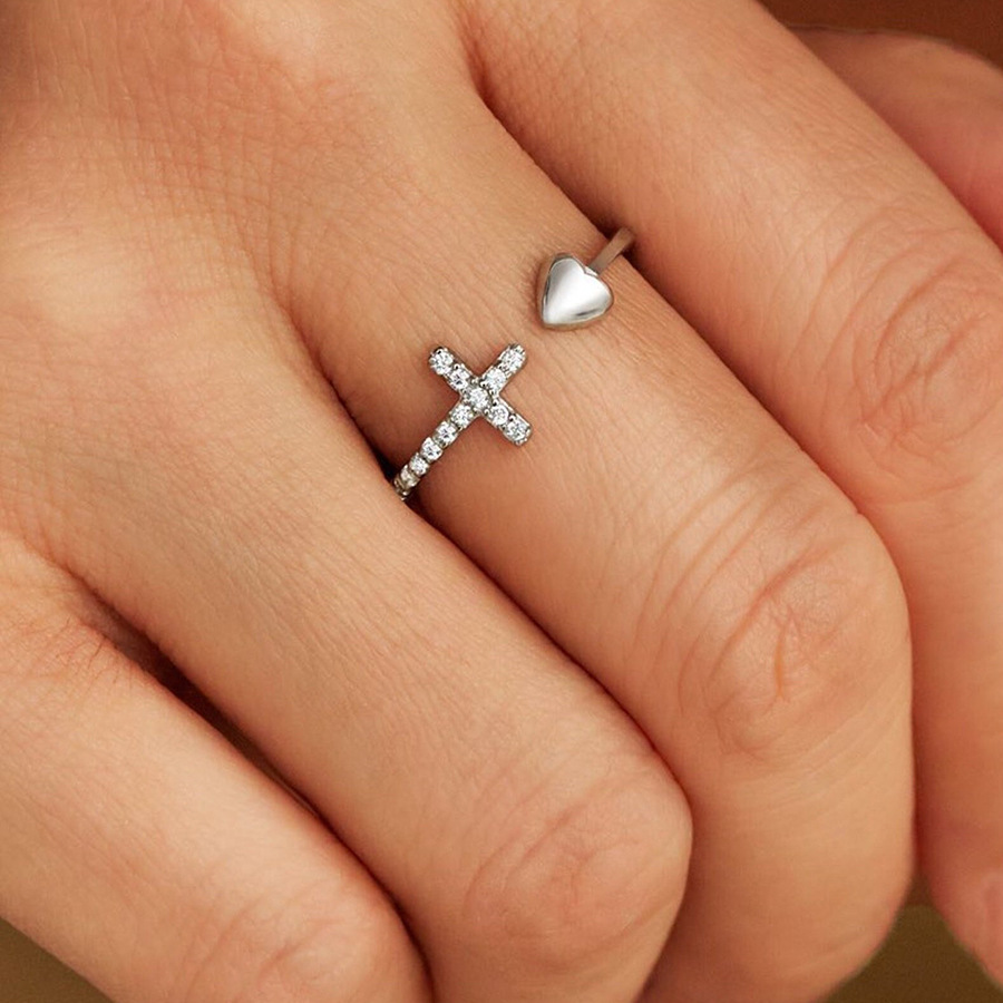Plata De Ley 925 Cruzar Forma De Corazón Anillos Abiertos Anillos De Plata De Ley 925 display picture 3