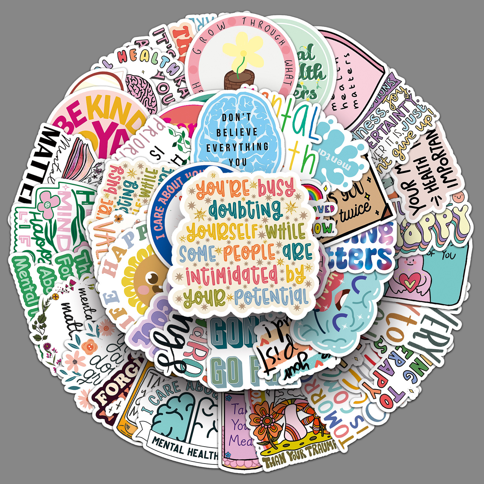 50 Mental Health Graffiti Personality Prevention Depression English Slogans Decorative Phone Case Luggage Stickers