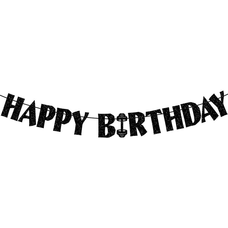 跨境健身主题生日装饰横幅 黑金健身房吊饰生日派对装饰拉旗拉花|undefined
