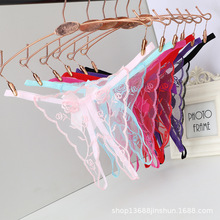 性感女士内裤透明开档丁字裤低腰T裤大码情趣情趣绣花内裤女 665