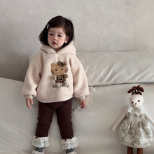 宝宝冬季连帽加厚毛毛衣外套童装女童加绒打底裤套装厂家批发定制