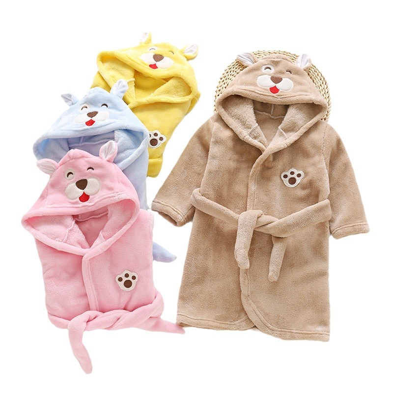 2021 Otoño e Invierno dibujos animados para niños ropa de hogar franela con capucha con cordones para niños y niñas Albornoz camisón animal