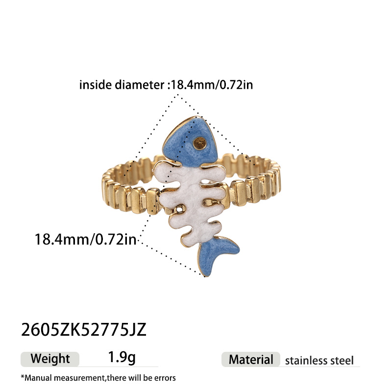 Alta Europa y América serie de mar transfronterizo de acero inoxidable goteo de aceite esqueleto hueso anillo de pez nicho de alta sensación joyería mujer