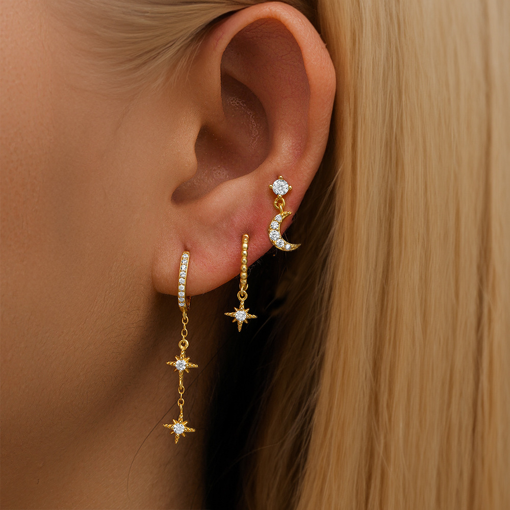 3 Pieces 925 Sterling Silver Zircon Geometric Earrings display picture 6