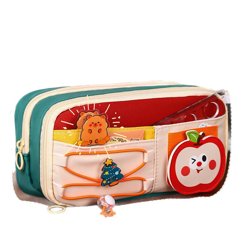 Apple, multilayer capacious children's pencil case for elementary school students, cat