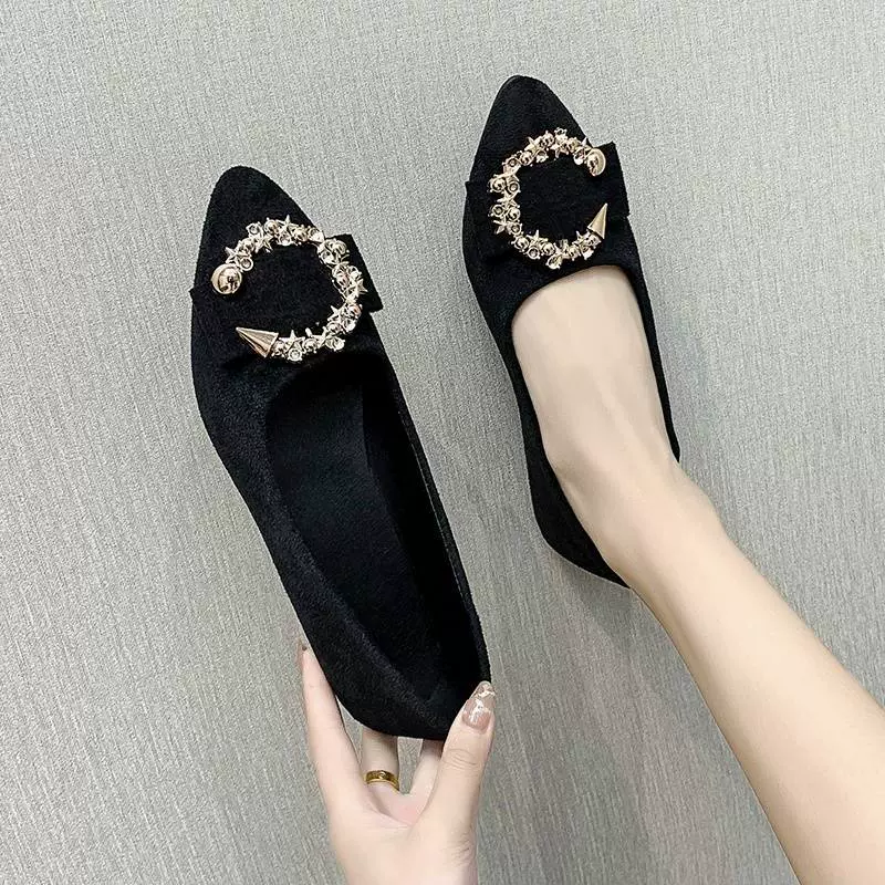 Women's Shoes Women's Summer Shallow Mouth Versatile Beanie Shoes Flat Low Heels Black Shoes Soft Surface Slip-on Work Shoes