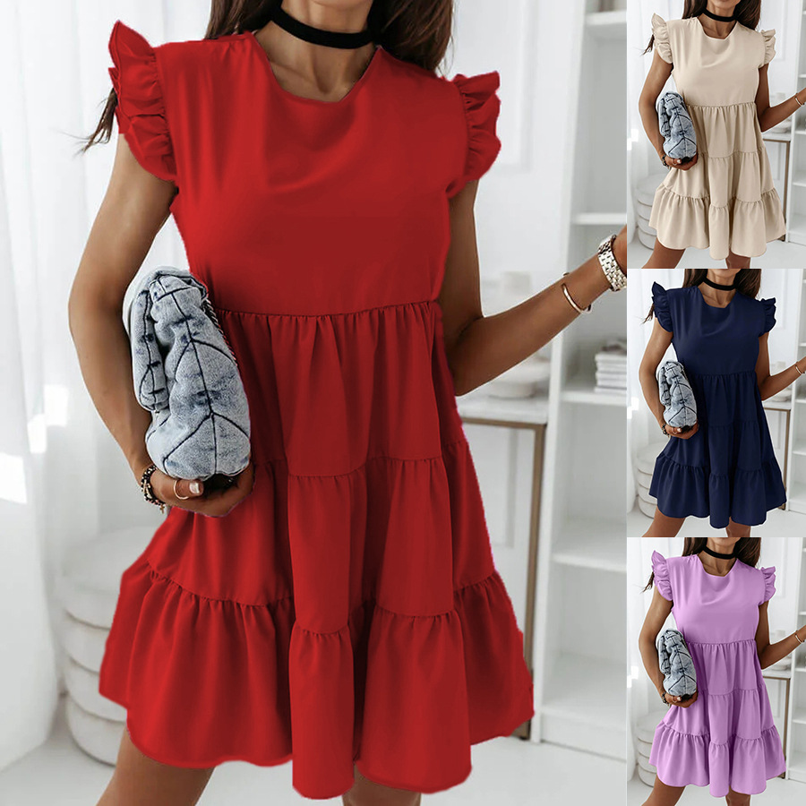 2021 summer independent station wish Amazon ebay fashion loose ruffled short-sleeved stitching dress