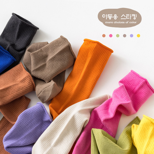 24 spring and summer solid color forest cotton girls' over-the-knee socks vertical strip pile socks Korean style calf socks children's socks wholesale