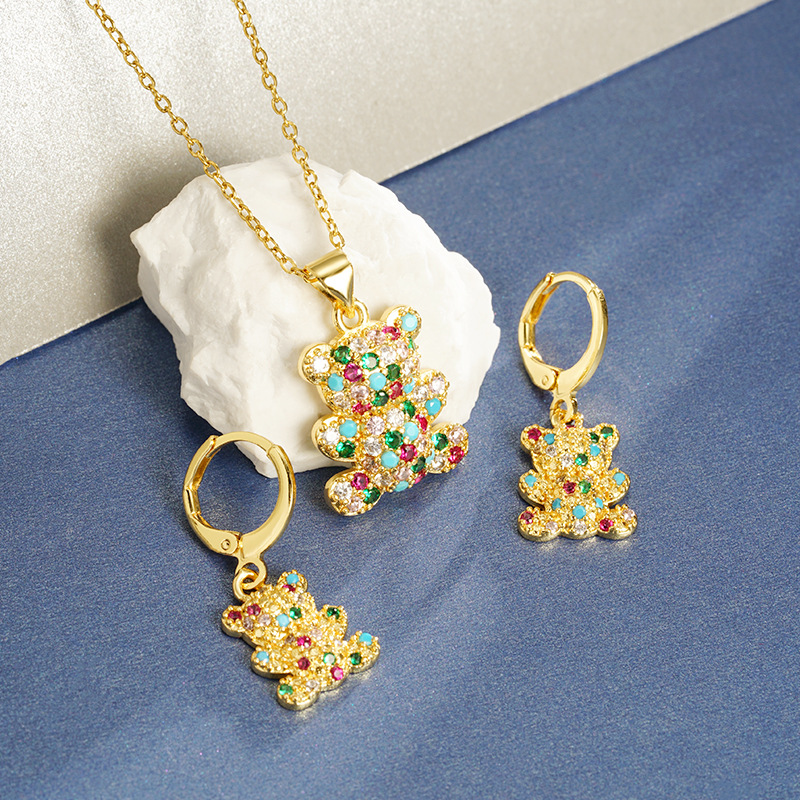 Transfronterizos Vietnam arenas collares de oro de estilo europeo y americano con diamantes osos pequeños set de pendientes femeninos no se desvanecen joyas