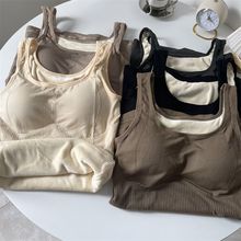 2022冬季无缝加绒加厚保暖背心女带胸垫防寒内搭修身打底无袖上衣