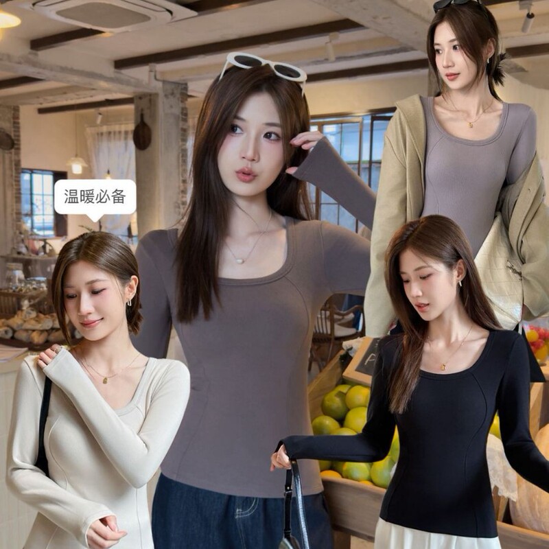 Graphene down Long-Sleeved Thermal Top Antibacterial Fleece-Lined Thickeneded Skin-Beautifying Clothing with Chest Pad Slim-Fitting Bottoming Shirt Top Graphene down Long-Sleeved Thermal Top Antibacterial Fleece-Lined Thickeneded Skin-Beautifying Clothing with Chest Pad Slim-Fitting Bottoming Shirt Top