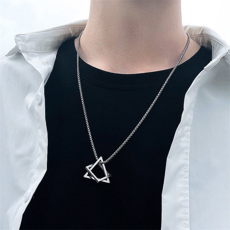 Minimalist Geometric Triangle Necklace For Men Titanium Steel_voghion.com