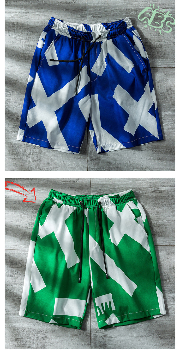 Men's Geometric Print Beach Shorts Breathable Quick-dry Drawstring_voghion.com