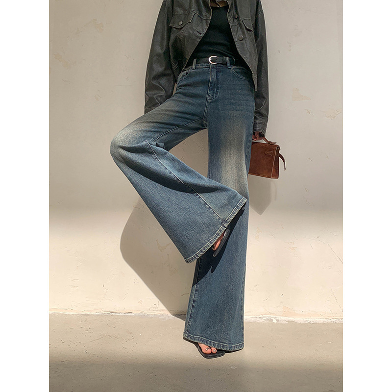 American Retro Washed Blue Jeans for Women 2025 Autumn New Fashion Slim Fit Flared Floor-Length Wide-Leg Pants American Retro Washed Blue Jeans for Women 2025 Autumn New Fashion Slim Fit Flared Floor-Length Wide-Leg Pants