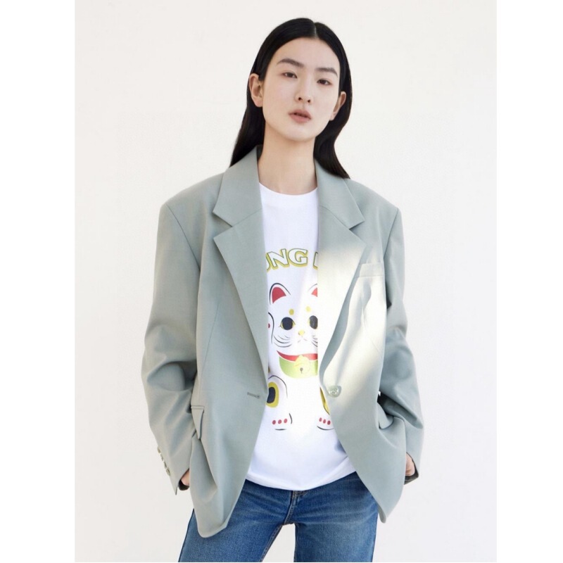 25Ss Yb/ 90% off Ed Wool Blend Oversized Women's Gentleman Suit Licorice Green Slim Wool Coat