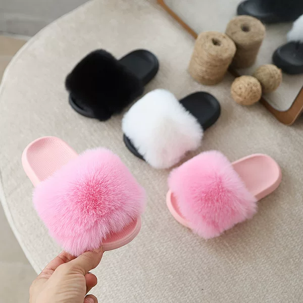 Cross-Border Autumn and Winter New Eva Children's Furry Slippers, Non-Slip and Warm, Suitable for Toddlers and Young Children, Unisex Outdoor Slippers