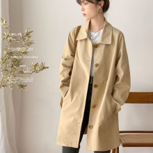 春秋上衣女韩版宽松风衣女文艺范中长款简约初学生纯色百搭外套潮