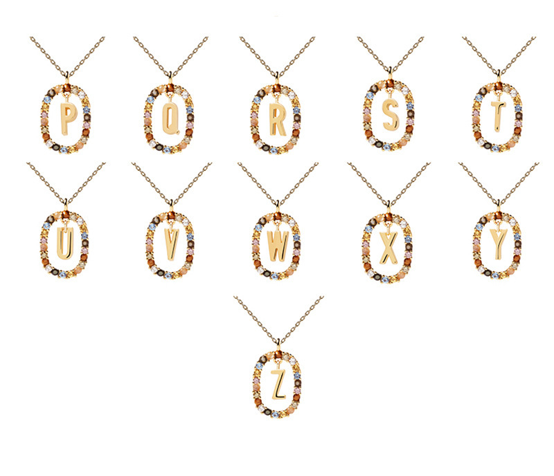 Fashion Letter Brass Inlay Rhinestones Pendant Necklace 1 Piece