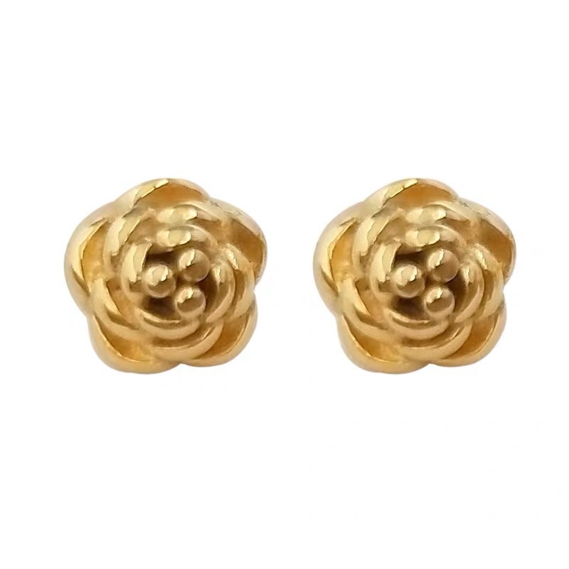 Rosa coreana Dongdaemun temperamento de moda no desvanecer pendientes personalidad femenina dulce joyas de oro 18k