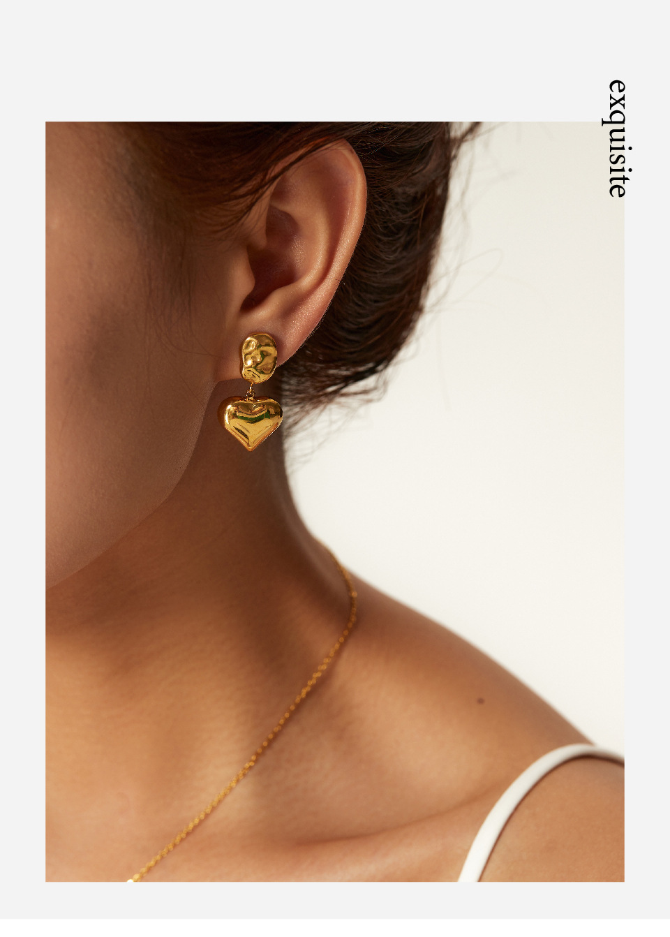 Retro Heart Shape Stainless Steel Gold Plated Earrings 1 Pair