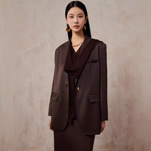 【四季青】醋酸缎面小西装女2025春美拉德气质通勤设计感开衫外套