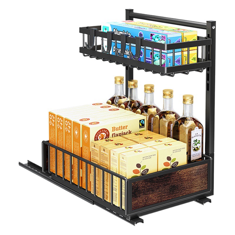 Estante de la cocina riel deslizante de múltiples capas de almacenamiento rack condimento rack multifunción gabinete cajón rack fregadero de almacenamiento rack
