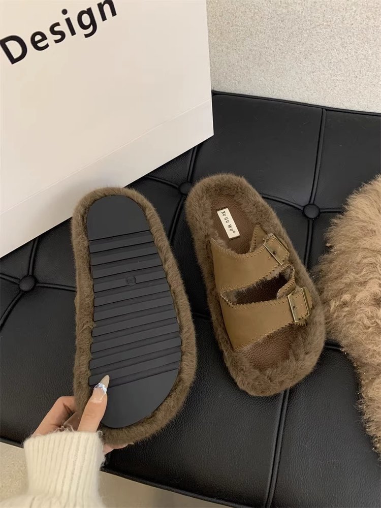 Internet celebrity soft-soled fur slippers for women's outer wear 2023 autumn and winter new sheep curly slip-on cotton slippers_voghion.com