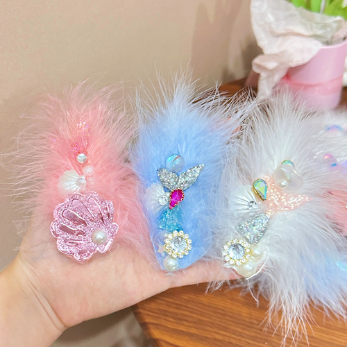 Autumn and winter girls' hair accessories fairy three-dimensional feather hairpin shell mermaid tassel princess children's hair accessories