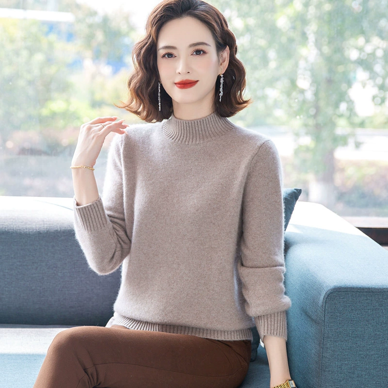 100 Чистый свитер Женский свитер Осень и Зима утолщенный полугистого воротника шерстяная подстилка Новая мама топ