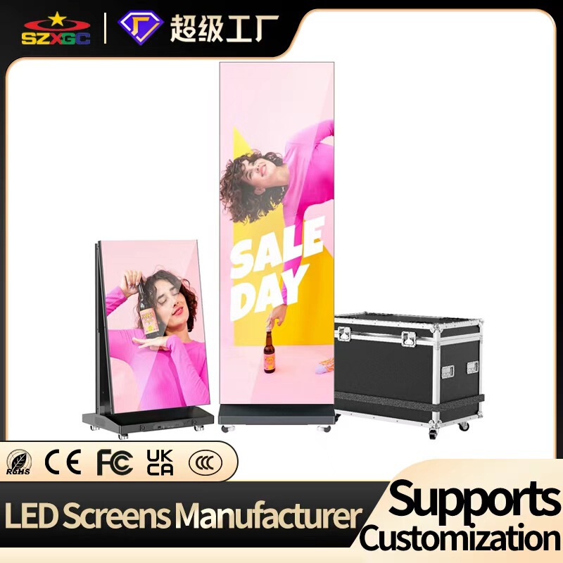 Indoor Full-Color Led Poster Screen Foldableable Mobile Shopping Mall Store Display Vertical Advertising Machine Led Display