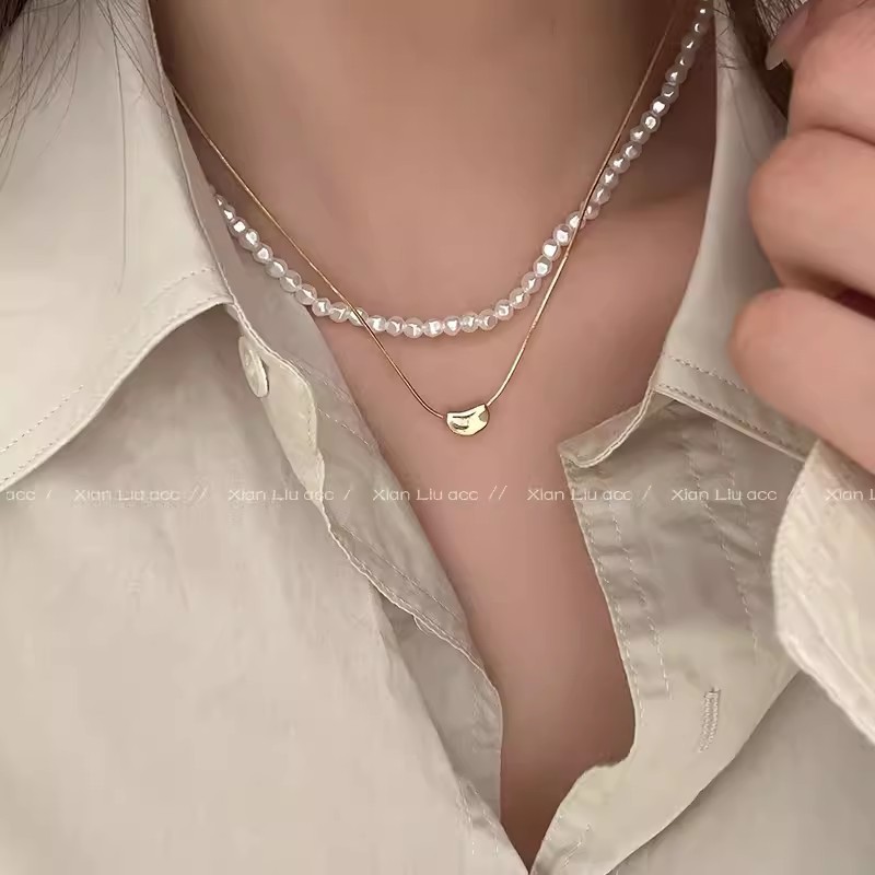 軽豪華小衆高級感真珠ネックレス女ins潮ファッション百合気質チタン鋼鎖骨鎖ネット赤首鎖