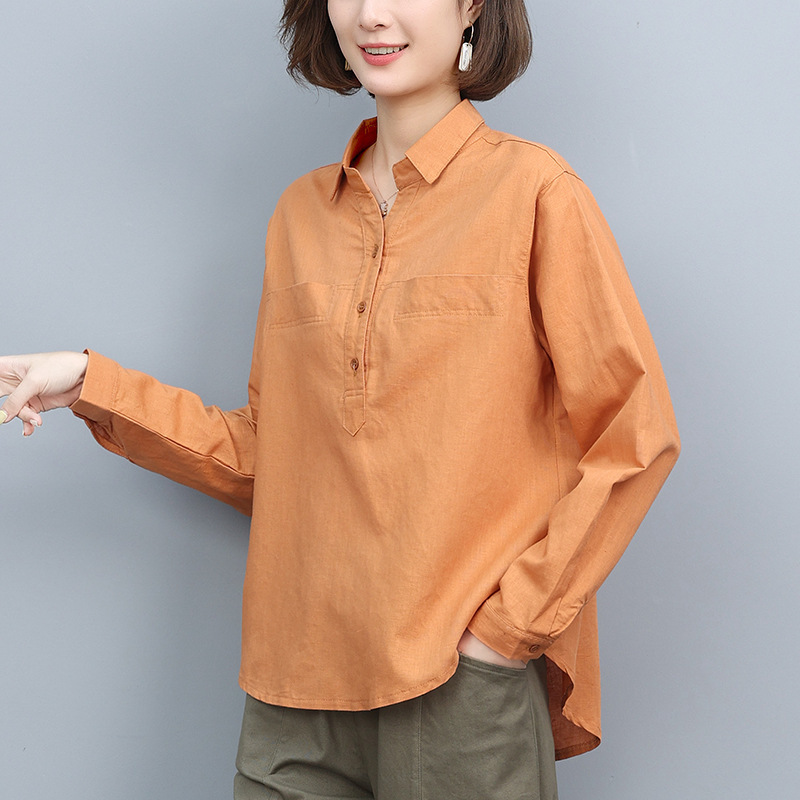 Cotton and linen shirt women's long sleeve 2024 new spring new shirt middle-aged mother spring and autumn linen top tide